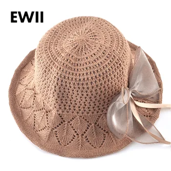 Nov poletni slamnik ženske široko roba plaži klobuki dekle očesa lok-vozel kekec vizir skp ženske modni sonce kape chapeau ženski