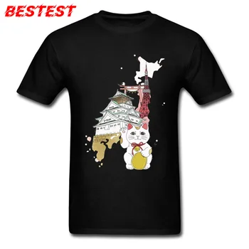 Nov Prihod T-shirt Moški Japonskem Slogu T Shirt Fortune Mačka Preprosto Priložnostne Obleke po Meri Za Fanta Kawaii Risanka Black Vrhovi, Opremljeni