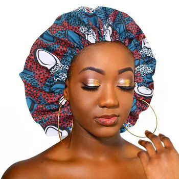 Nov zelo velik Saten Obložene Bonnets ženske Afriške vzorec tiskanja tkanine Ankara bonnets Noč Spanja Pokrivalo Ženske Turban Dropship