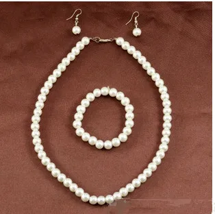Nova moda bela biserna ogrlica, uhani, zapestnica 3pc / nastavite Posnemanje Biser Nakit Set Za Ženske 0282