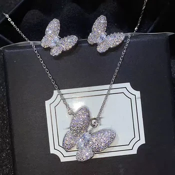 Nova zasnova srčkan metulj ogrlico, uhane nakit set za ženske,mikro utrla cirkon luksuznih modnih poroka/darilo