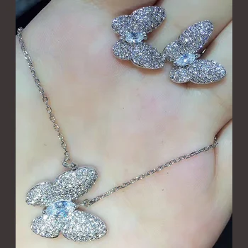 Nova zasnova srčkan metulj ogrlico, uhane nakit set za ženske,mikro utrla cirkon luksuznih modnih poroka/darilo