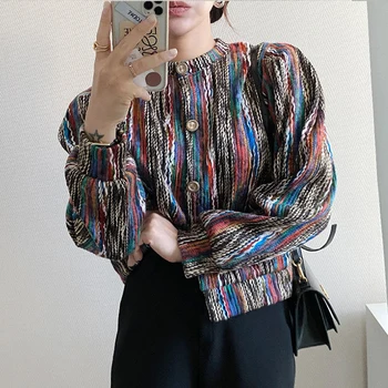 Nove korejske Modne Harajuku Sladko Mavrica Proge Dolgo sleeved jopiči in coats 511