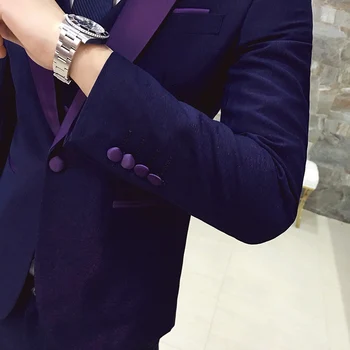 Nove luksuzne Oblikovalec Obleke, Poročna Obleka Za Moške Ženina Tuxedos Moških Tuxedos Slim Fit Modro Vijolične barve Obleke, jopiči (suknjič+hlače+telovnik)