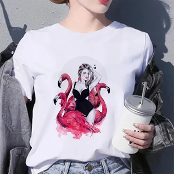 Novo Flamingo Lepoto majica s kratkimi rokavi Ženske Modni Hipster Harajuku T-shirt Kratek Rokav Bela, ki je Primerna za Vse letne Čase Tshirt Vrhovi Oblačila