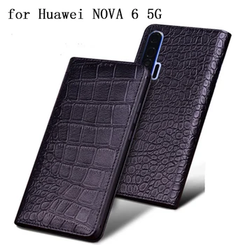 Novo Krokodil Primeru Telefon za Huawei Nova 6 Nova6 5G Verison Luksuzni Pravega Usnja Zaščitna Flip Lupine, Kože, Nova 6 za Huawei