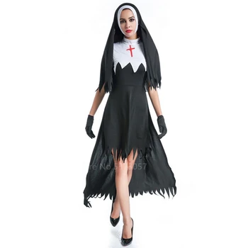 Nuna Pastor Enotno Strašno Pridigar Cosplay Halloween Obleko Fancy Karneval Stranko Žensk Dan Mrtvih Zombi Kostum Hodded Robe