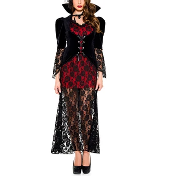 Odraslih Gothic Vampire Queen Cosplay Kostume Čipke Dolgo Obleko za noč Čarovnic Vampir Obleko, Ženske kraljica Igranje Vlog, maškarada Fany Dr.
