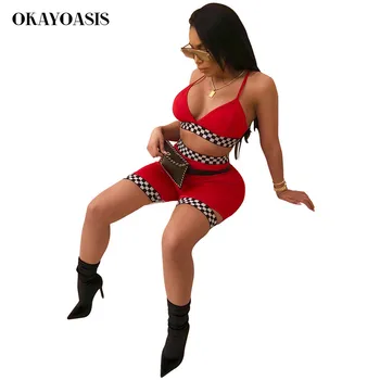 OKAYOASIS 2018 Poletni Kompleti za Ženske Sexy Obleka brez Rokavov Seksi Tesen Jumpsuits igralne obleke Dveh Kosov Playsuits Kombinezon