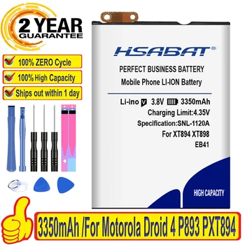 Original HSABAT 3350mAh Visoka Zmogljivost Baterija Za Motorola Droid 4 P893 EB41 PXT894 P894 P89 XT898 HOTON Q LTE SNN5905 XT897
