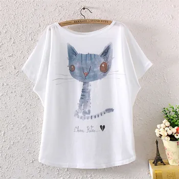 Original mačka tisk t-shirt za ženske poletje American & Evropske design plus velikost ženske vrh tees nizko ceno prodajo oblačil