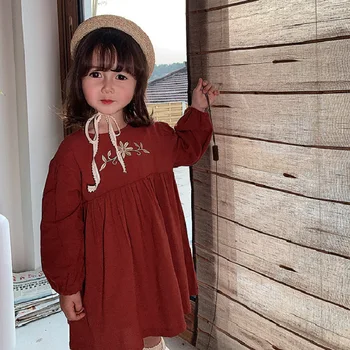 Otroci, Dekleta, Sladko Vezene Retro Princesa Obleko 2021 Pomlad Korejski Slog Otrok Stranka Oblačila Nova Moda, #9401