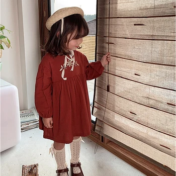 Otroci, Dekleta, Sladko Vezene Retro Princesa Obleko 2021 Pomlad Korejski Slog Otrok Stranka Oblačila Nova Moda, #9401