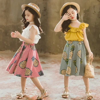 Otroci Oblačila Dekleta Poletje Obleko 2019 Dekleta Obleke Moda Vrh+krilo 2pcs bo Ustrezala Najstniška Dekleta, Obleka Otroci Oblačila