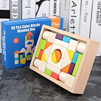 Otroška Lesena 30PCS barve, lesena škatla stavbe bukev velik kup otrok igrače sestavljanke