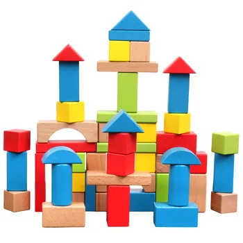 Otroške lesene 50Pcs Bukovega Lesa Geometrijo Bloki barve blokov, igrače Montessori zgodnje izobraževanje učenje visoko kakovostnih lesenih igrač