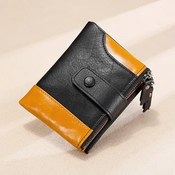 Panelled Novo mens denarnice usnje resnično vrhunska sklopka torbici dvojno zadrgo kratek denarnice človek anti-theft fahsion slim denarnice