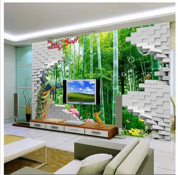 Po meri 3d ozadje 3 d ustvarjalni modni bambusa hd TV nastavitev stenske tapete