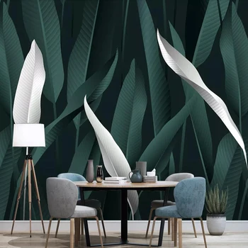 Po meri velikih 3D ozadje zidana tropskih ročno poslikano rastlinskih listov Nordijska sodobno minimalistično ozadje dekoracijo sten ozadje