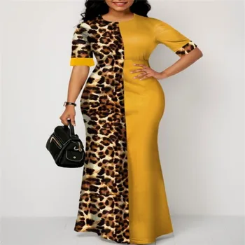 Poletje Afriške Obleke za Ženske Nova Rumena Leopard Afriška Oblačila Plus Velikost Tiskanja Retro Afriki Bodycon Dolgo Obleko Maxi