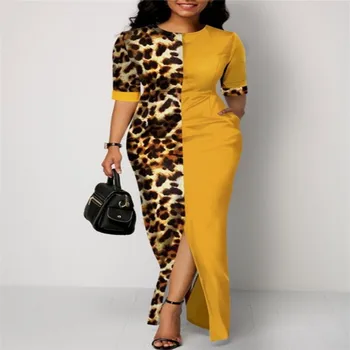 Poletje Afriške Obleke za Ženske Nova Rumena Leopard Afriška Oblačila Plus Velikost Tiskanja Retro Afriki Bodycon Dolgo Obleko Maxi