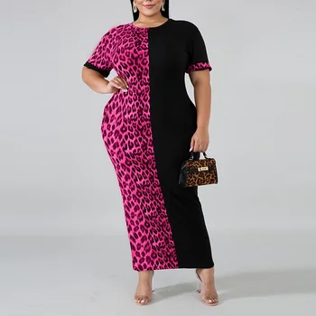 Poletje Plus Velikost Obleke Za Ženske Leopard Kratek Rokav Gleženj Dolžina Dolgo Mozaik Večer Stranka Klub Vestidos Mujer Obleko Nova
