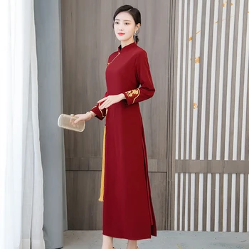 Pomlad Jesen Kitajski stil oblačenja pri ženskah dolgo, Polno rokavi obleka ženske boljše cheongsam obleko Tang bo ustrezala hanfu banket Nova