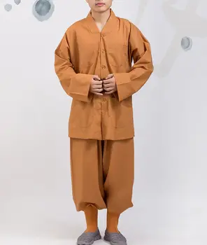 Pomlad&poletje siva/rumena bombaž Budistični shaolin Menihi uniforme borilne veščine obleke določiti meditacija oblačila zen obleke