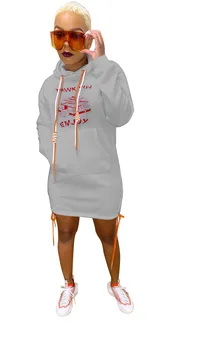 Pozimi Moda Za Ženske Kapičastih Pulover Pismo Natisnjeno Sweatshirts Obleka Z Žepi