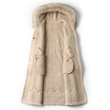 Pravi volne ženske krzno plašč suknjič jarek z lisica krzno ovratnik pozimi toplo žensko striženje ovc v velikosti parkar coats A50084