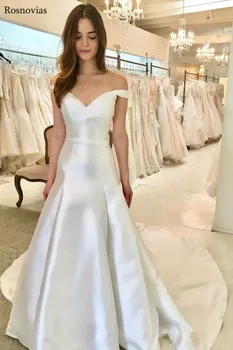 Preproste Poročne Obleke 2019 Off Ramen, Rokavih Zamah Vlak Sodobne Poceni Poročne Poročne Obleke Vestido De Novia Po Meri