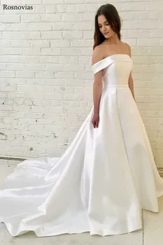 Preproste Poročne Obleke 2019 Off Ramen, Rokavih Zamah Vlak Sodobne Poceni Poročne Poročne Obleke Vestido De Novia Po Meri
