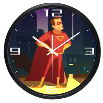 Priljubljena Oblika Risanka Super Hero Človek Stenske Ure za Boy Soba Precej Steklo Kakovost Ura