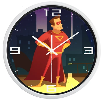 Priljubljena Oblika Risanka Super Hero Človek Stenske Ure za Boy Soba Precej Steklo Kakovost Ura