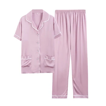 Priložnostne Pižamo Nastavite Ženske Svilnato Saten Majica&Hlače Intimno Perilo Tiskanja Pižame 2PCS Spanja Obleko 2020 Novo Kimono Obleke kopalni plašč