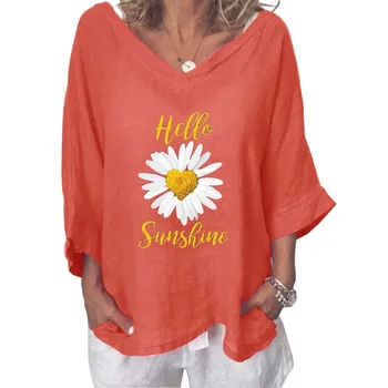 Priložnostne Pozimi, Jeseni T-shirt Plus Velikost Sončnično Tiskanja Ženske Oblačila Dolgimi Rokavi, V-izrez Ženska Vrhovi 2020 Novo Ohlapno Tees Tshirts