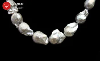 Qingmos Trendy Naravno Siva Biserna Ogrlica za Ženske z 15*35mm Baročno Jedrske Pearl Chokers Ogrlica Nakit 17