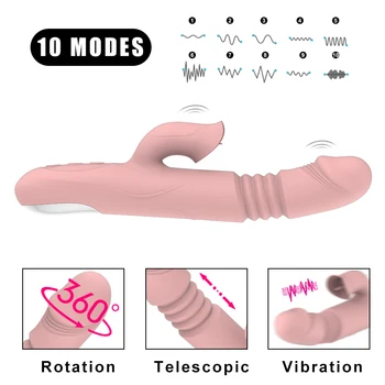 Rabbit Vibrator Vibratorji Teleskopsko Vibracije Vrtenja Ogrevanje G-spot Vibrator Vibratorji Jezika Lizanje Klitoris Adult Sex Igrače Za Ženske