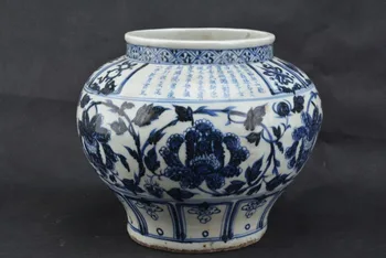 Redki YuanDynasty porcelana jar, Modre in bele,peony,Ročno poslikano obrti,Zbirka&Okras,Brezplačna dostava
