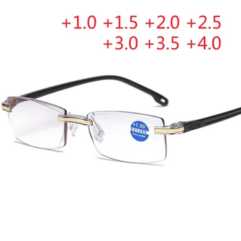 Rimless Obravnavi Očala Ženske, Moške, Transparentno Modra Svetloba Blokira Računalnik Brez Okvirjev Očal Presbyopia Bralec 1.0 1.5 2.0 2.5