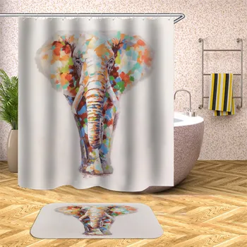 Risanka barve slon 3D tuš zavesa poliester nepremočljiva tkanine, pletene poliester tuš zavesa za dekoracijo doma