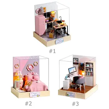 Risanka DIY Miniaturni Lutke Leseno Pohištvo Komplet Lutka Hiša Model Otroci Dekle Montessori DIY Igrače za Otroke, Božična Darila