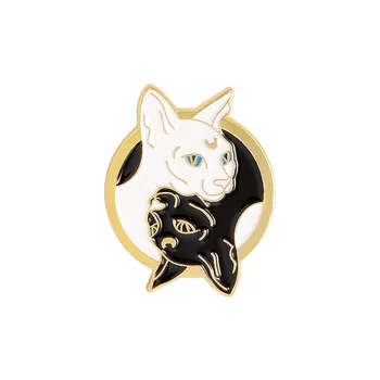 Risanka Črno Bel Hairless Mačke Emajl Zatiči Po Meri Srčkan Broške Lepo Obleko Broške Za Vrečke Zlitine Nakit Značke Darila