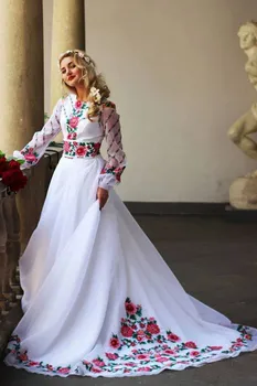 Romance vestidos de novia 2020 Šifon Poročne Obleke za Ženske, Vezenje Aplicirano Poročne Halje haljo de mariee Dolgimi Rokavi