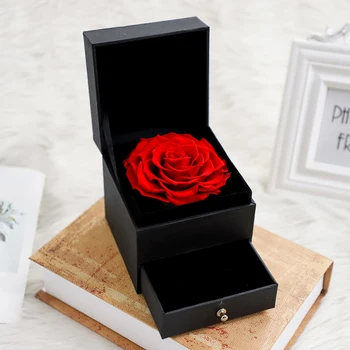 Ročno Konzervirane Vrtnice Vedno Cvetje Pravi Rose v šatulji Elegantno Romantična Darila z Jewry Box Predal Posodo Valentine