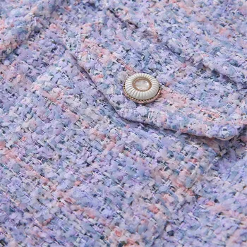 Ročno Luksuzni Volne Jakna za Ženske Vintage O Vratu Vijolično Tweed Zajeti Gumb Kratek Plašč