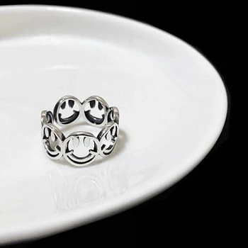 S925 sterling srebro hipster obroči za ženske preprosto smeška indeks prst prstan ženske, darilo za rojstni dan korejski nakit