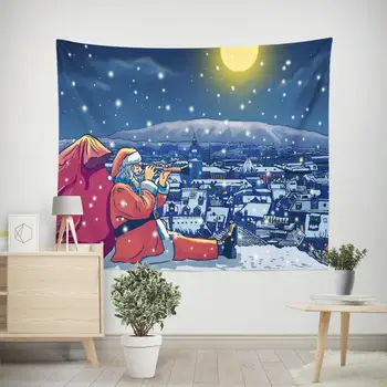 Santa Claus tapiserija, luna jelenov Božič stenske preproge padec ladijskega prometa muur deken odejo steno