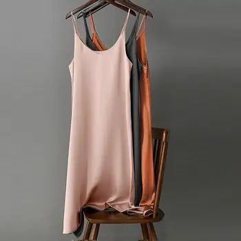 Saten Camisole Nightdress Barva Proti-Vrat Camisole Mini Saten Nightgown Brez Rokavov Camis Telovnik Sleepwear #20