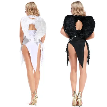 Seksi Dama Padla Dark Angel Erotični Kostum Povodcem Backless Krila, Obleko, Cosplay Karneval Halloween Fancy Stranka Obleko